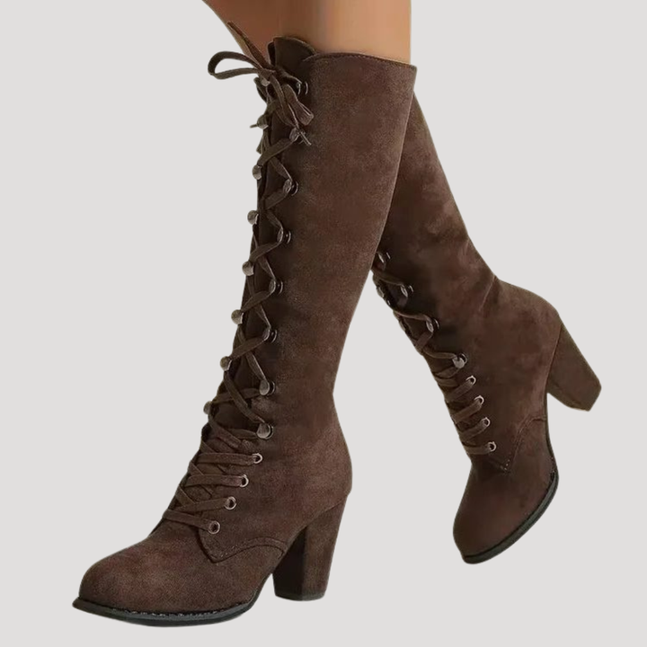 Women's Knee-High Lace-Up Boots with Block Heel