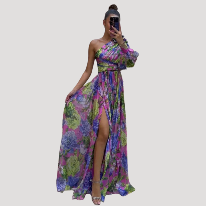 Chic Asymmetrical Long Floral Dress