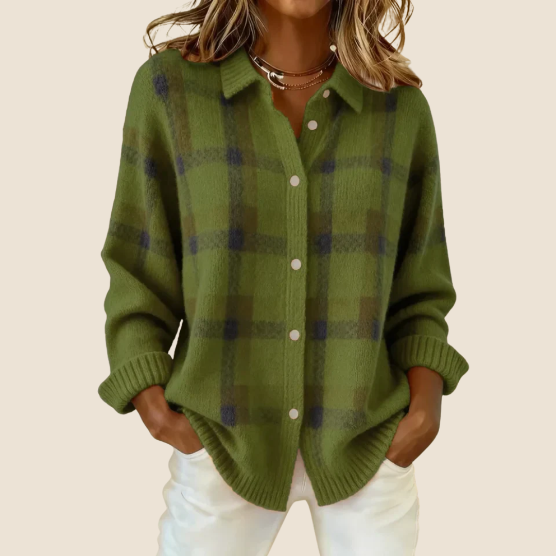 Trendy Women's Fleece Vest with Buttons and Check Pattern