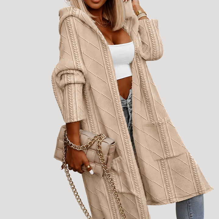 Long Hooded Cardigan for Women in Twisted Knit