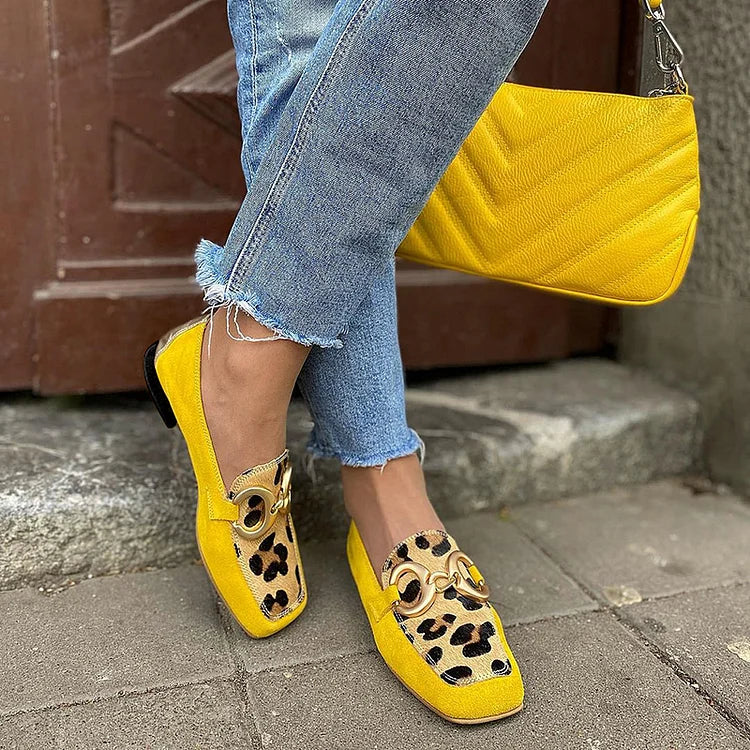 Yellow Loafer with Animal Print Detail - Elena Harper