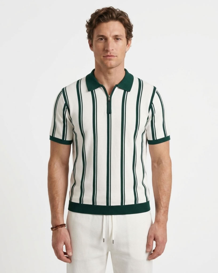 Striped Half-Zip Polo, view 2 - Elena Harper