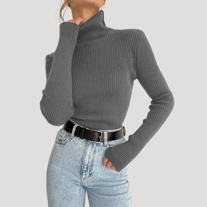 Fitted Women's Sweater with High Neck and Long Sleeves