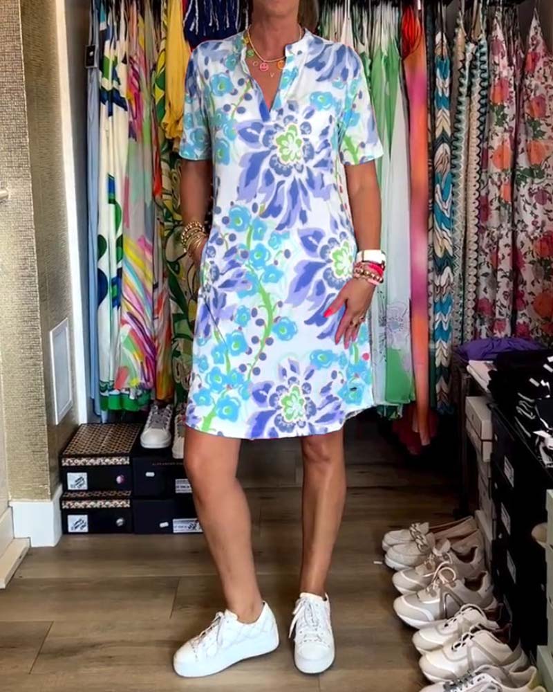 Ivendra Short Sleeve Floral Print Dress - Elena Harper