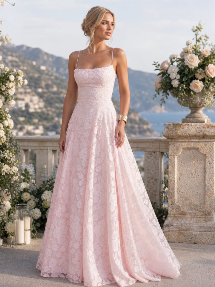 Women's Spaghetti Strap Full Lace Maxi Dress
