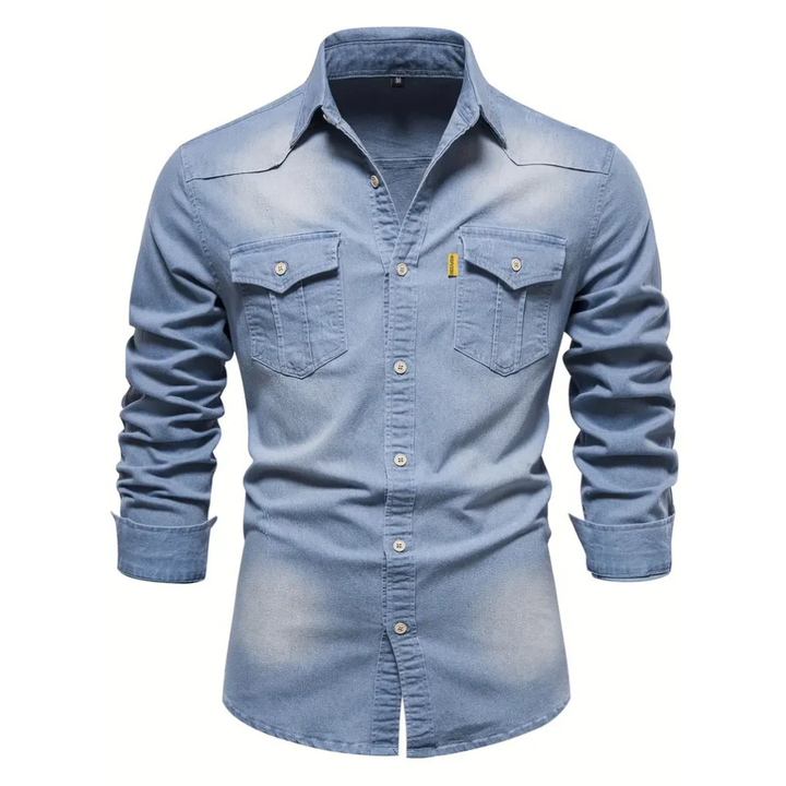 Men's Slim Fit Denim Shirt – Classic Long Sleeve Cotton Blend Style