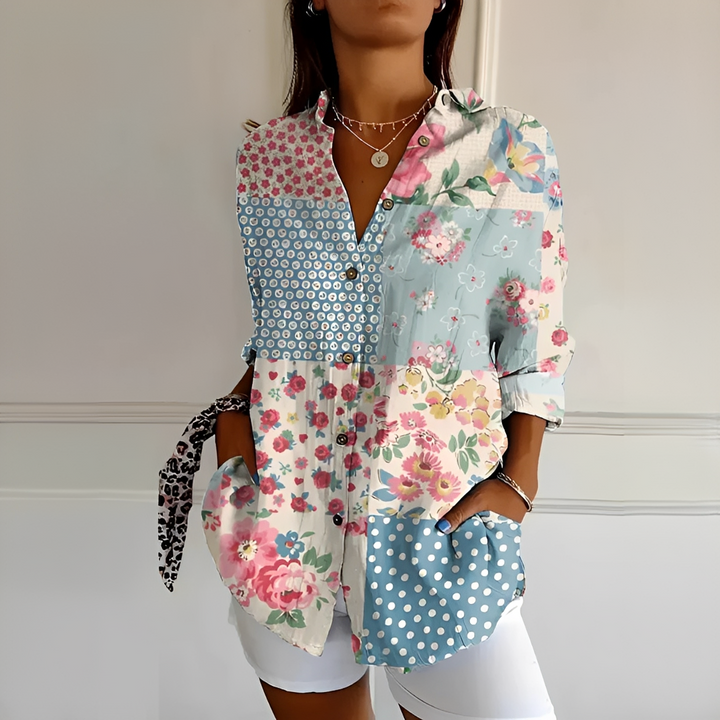 Eleanor Stylish Blouse with Button Placket, view 5 - Elena Harper