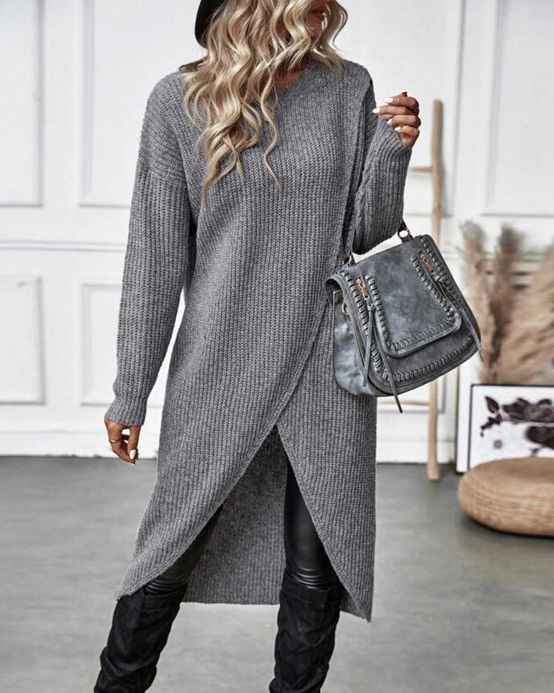 Stylish Solid Color Sweater Dress Lina, view 5 - Elena Harper