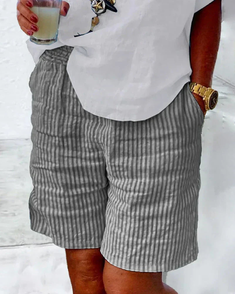 Clara Striped Cotton Shorts - Elena Harper