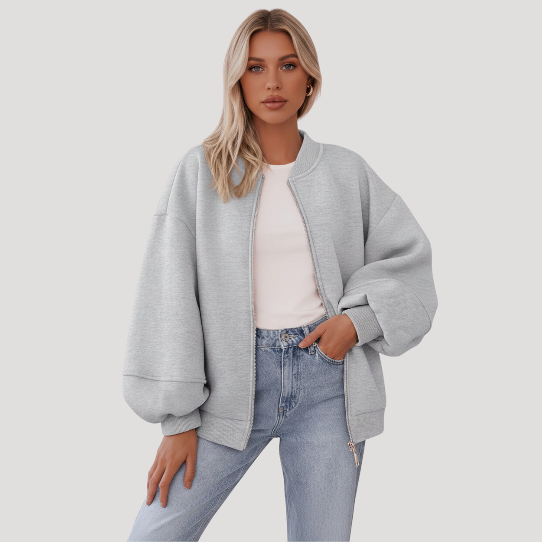 Oversized Women's Bomber Jacket with Zipper Closure