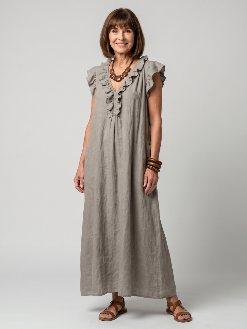 Women's Sleeveless Ruffle Trim Midi Dress - Flowing & Comfortable