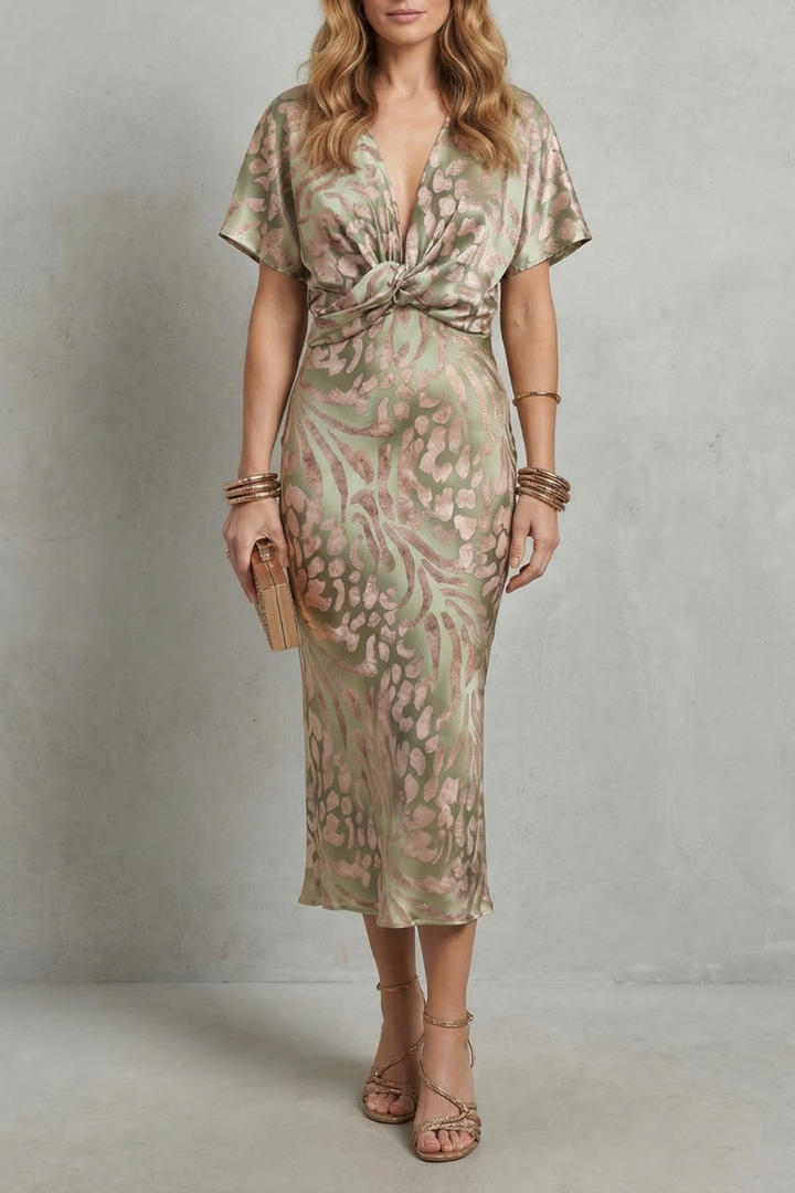 Zarielle – Draped elegance – V neck maxi dress
