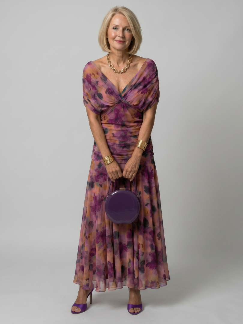 Midi dress for women with off-the-shoulder design - Fluid and romantic