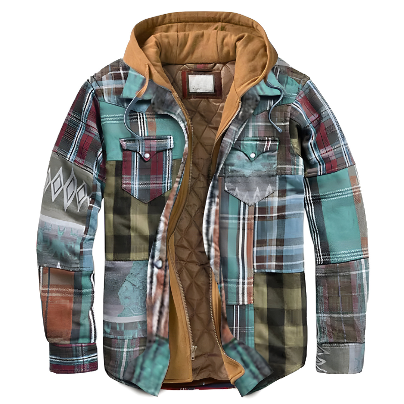 Bram Comfortable Patchwork Jacket with Hood - Elena Harper