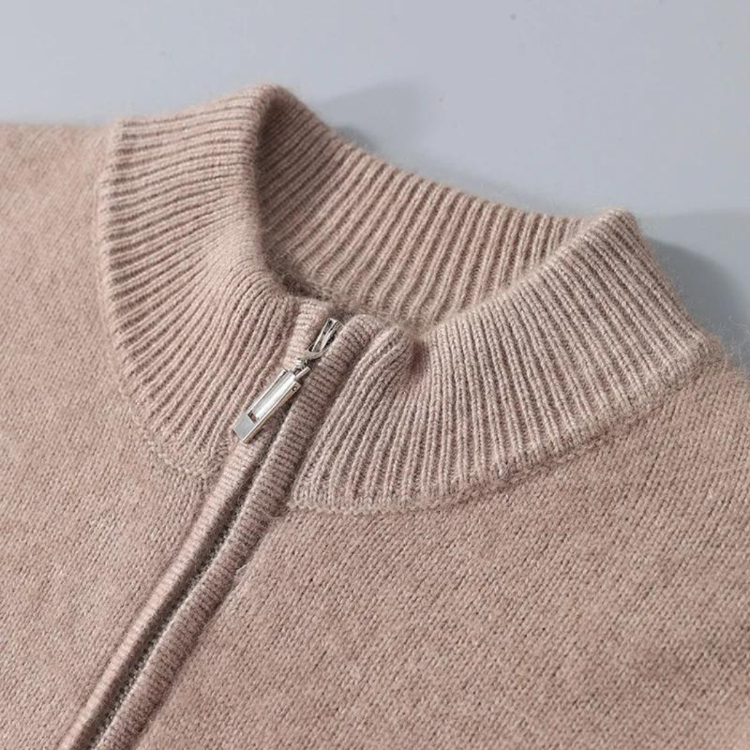 Emma & Rose cashmere zip-up sweater — premium knitwear