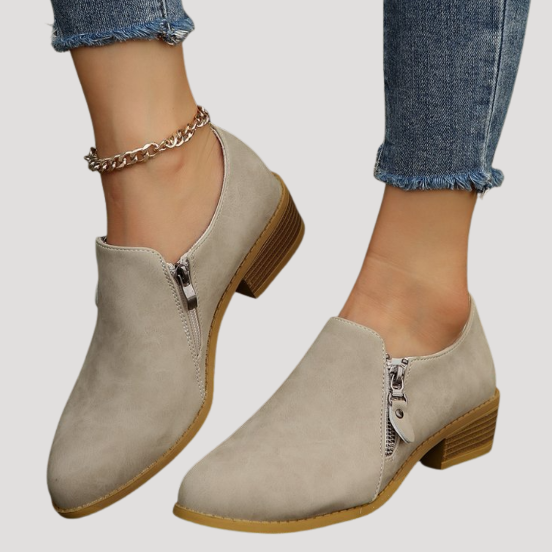 Women's Low Heel Ankle Boots with Zipper Details