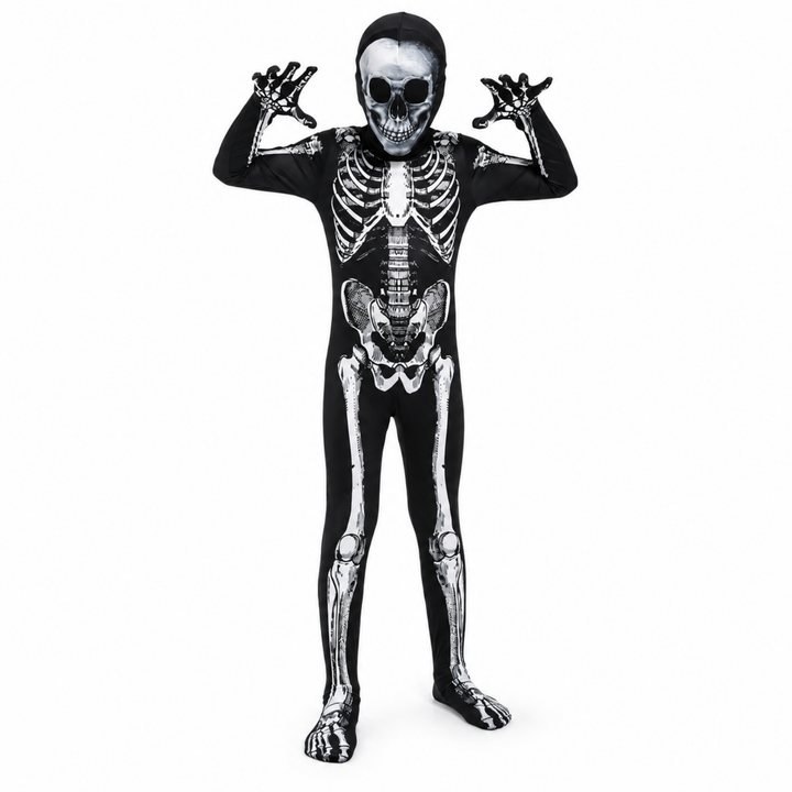 Kids Skeleton Suit with Hood - Halloween Costume Bodysuit