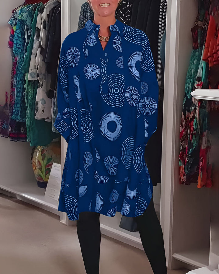 Demelza Long Sleeve Dress with Geometric Print, view 2 - Elena Harper