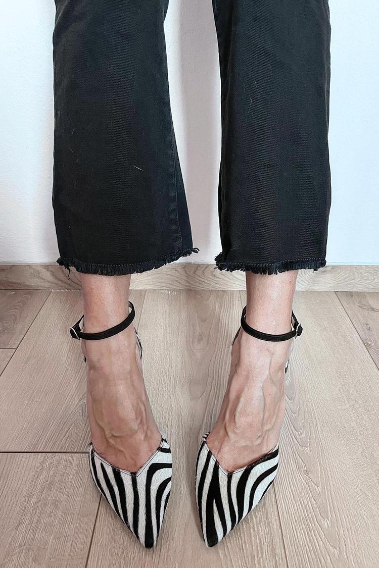 Quinn Zebra Print Ankle Strap Heels, view 2 - Elena Harper