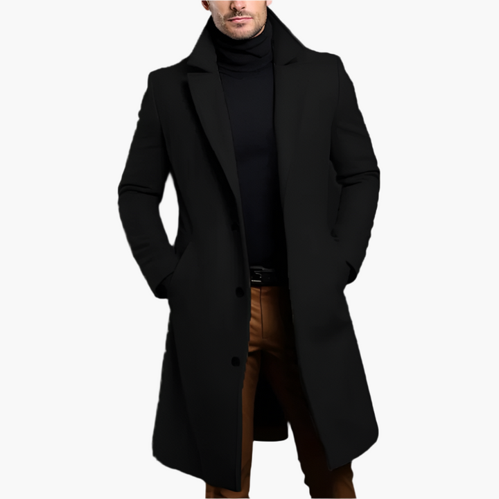 Classic Men's Single-Breasted Wool Blend Coat – Elegant Winter Trench