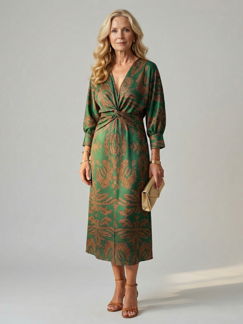 Natural Midi Wrap Dress for Women - Soft and Flattering