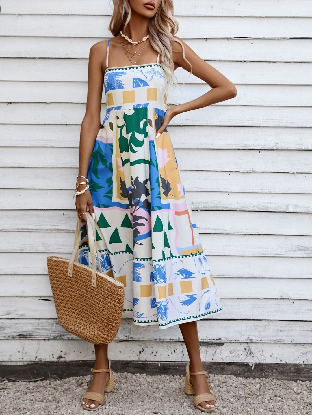 Patchwork Slip Maxi Dress: Abstract Colorful Printed - Elena Harper