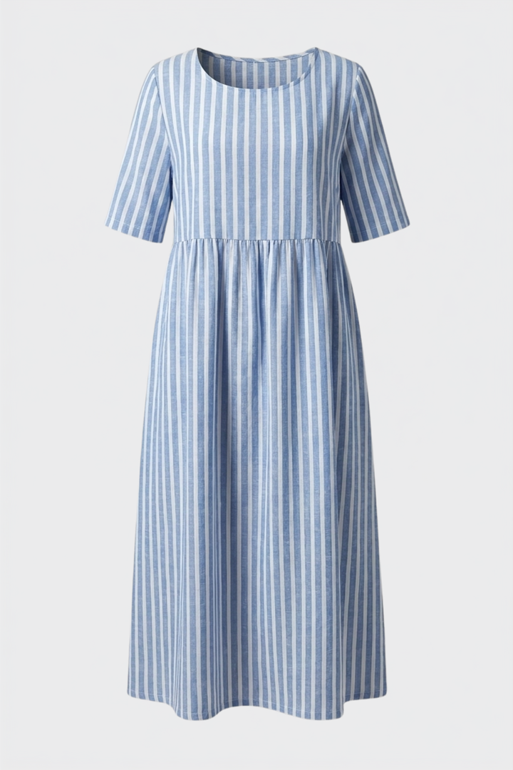 Women's Striped Midi Dress | Smocked Waist