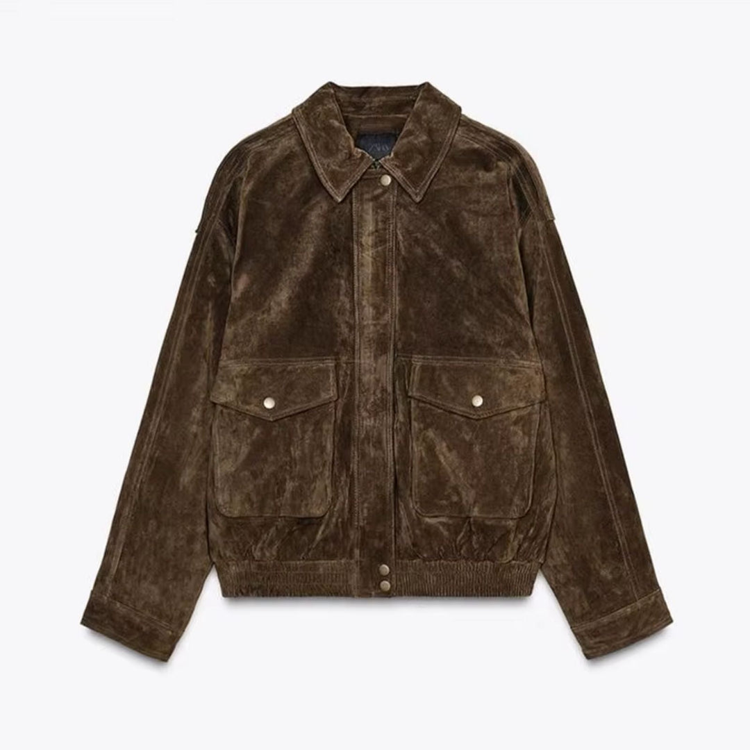 Oversized women's suede-effect jacket with a loose fit for everyday urban style