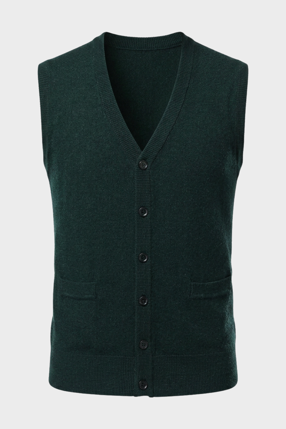 Men's Knitted Vest with V-Neck and Button Placket
