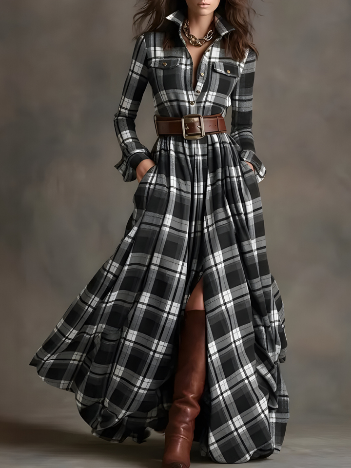 Nara™ | Stylish Checked Maxi Dress