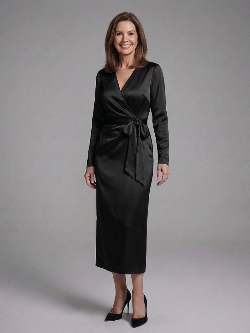 Alouette Long Sleeve Wrap Tie Midi Dress - Elena Harper