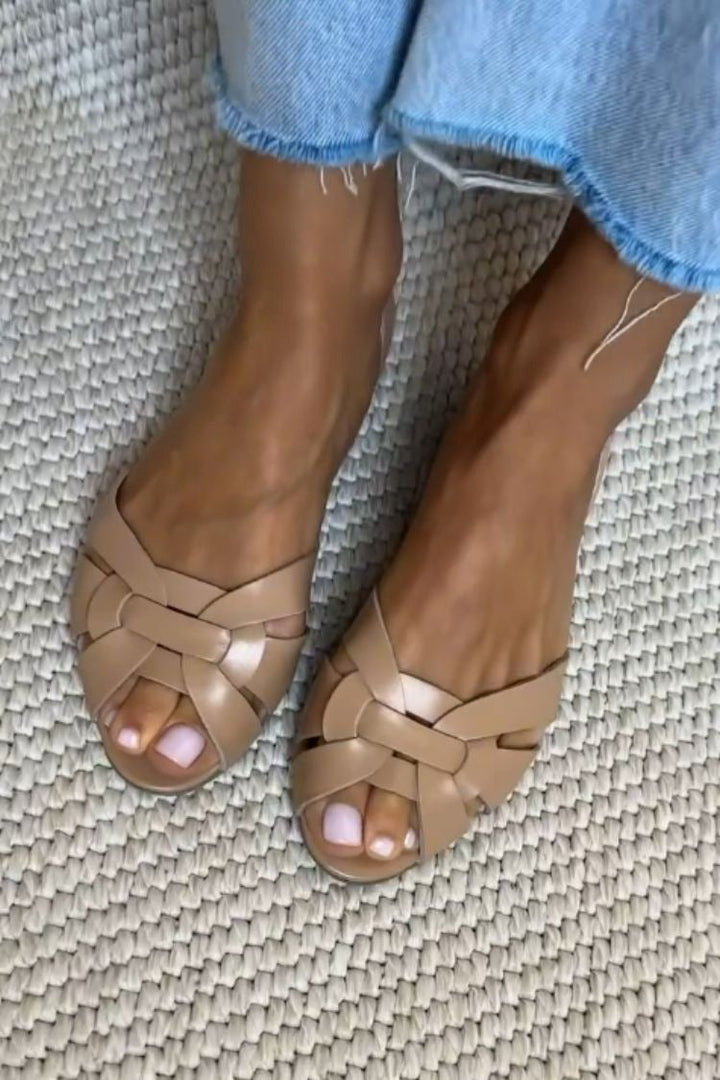 Serafina | Flat Open Toe Woven Nature Sandals