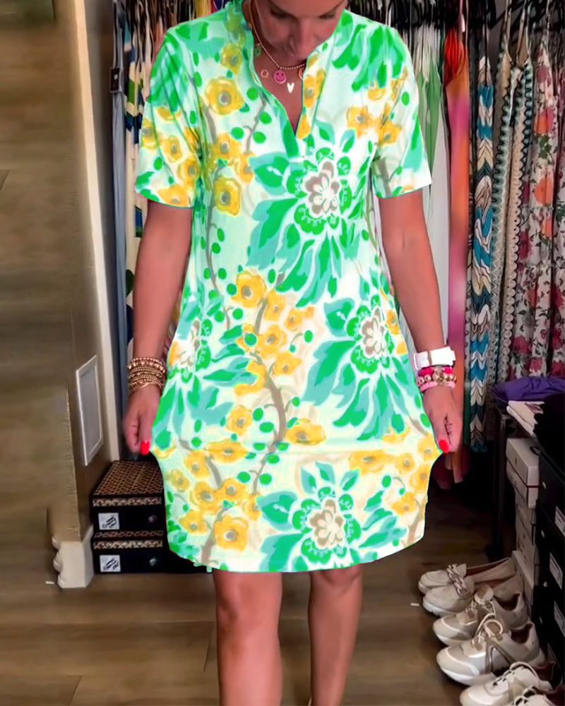 Ivendra Short Sleeve Floral Print Dress - Elena Harper