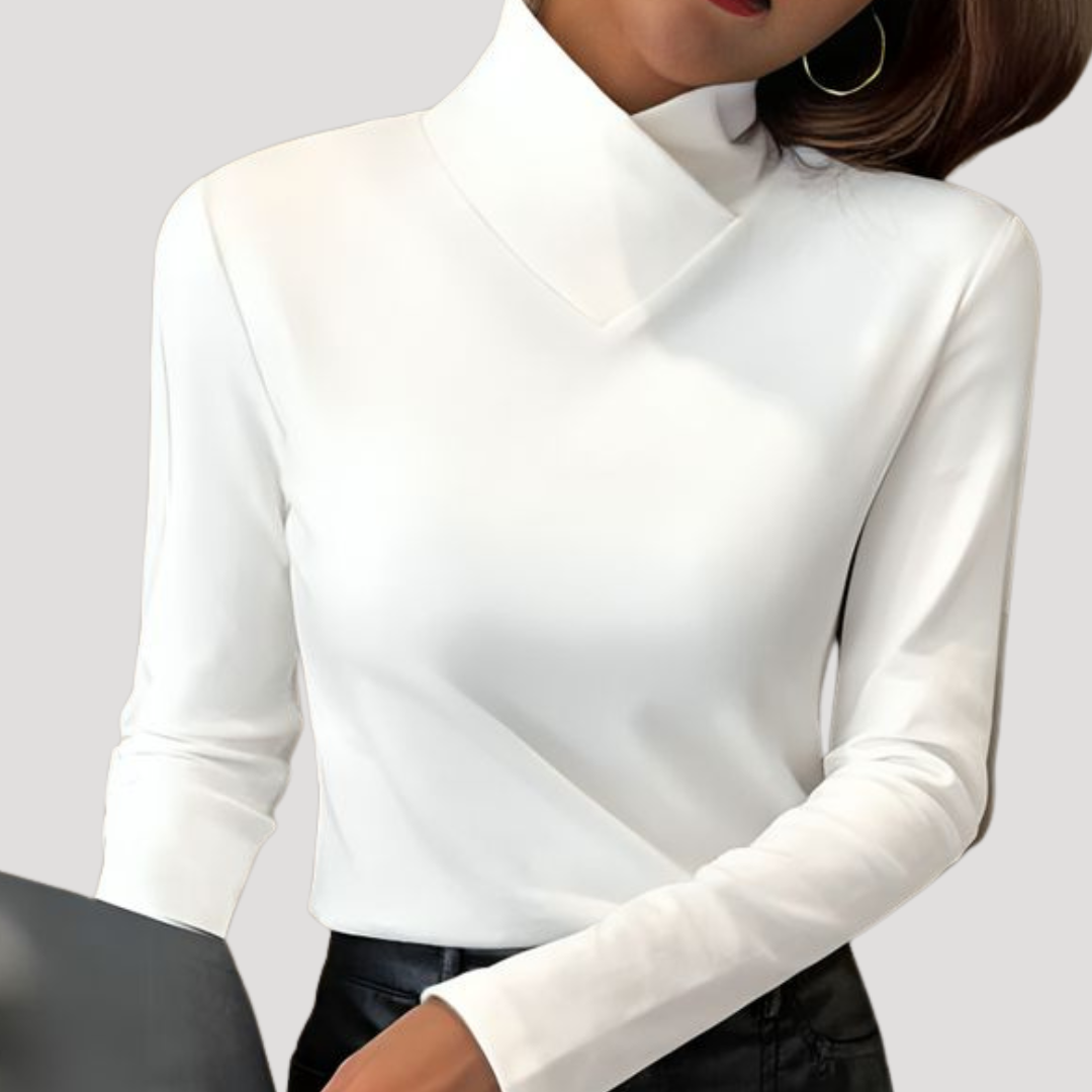Women's Work Top with High Collar and Long Sleeves