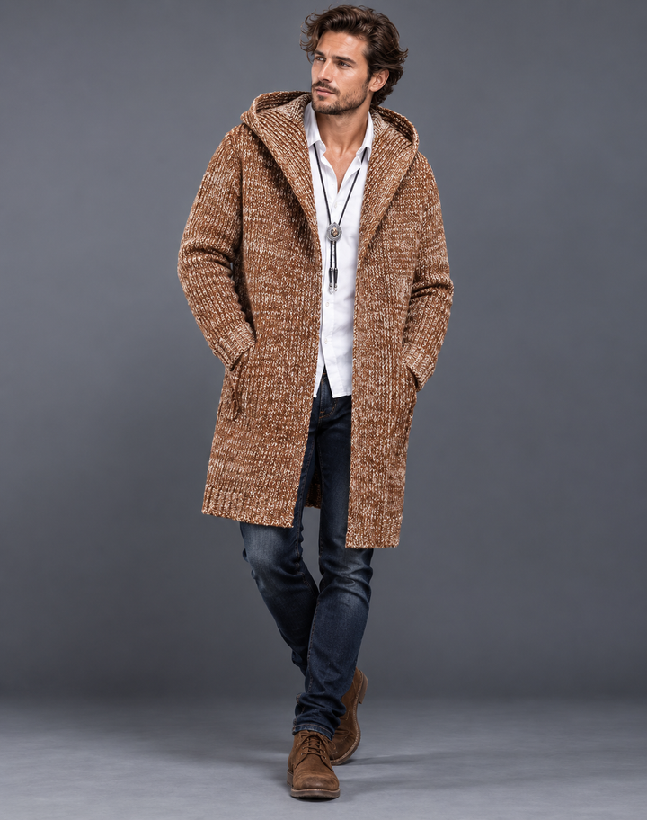 Men's Wool Knitted Vest with Hood and Ribbed Cuffs - Elena Harper