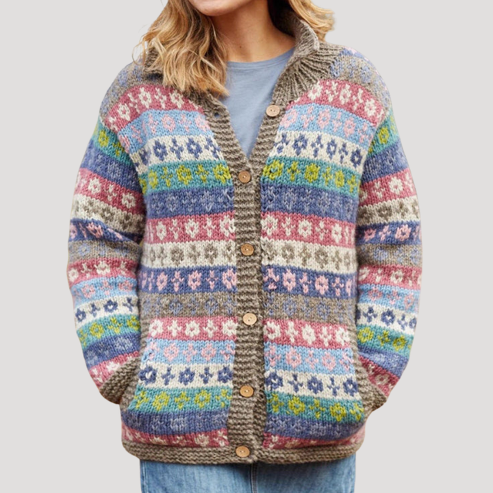 Women's Patterned Knit Cardigan with Collar