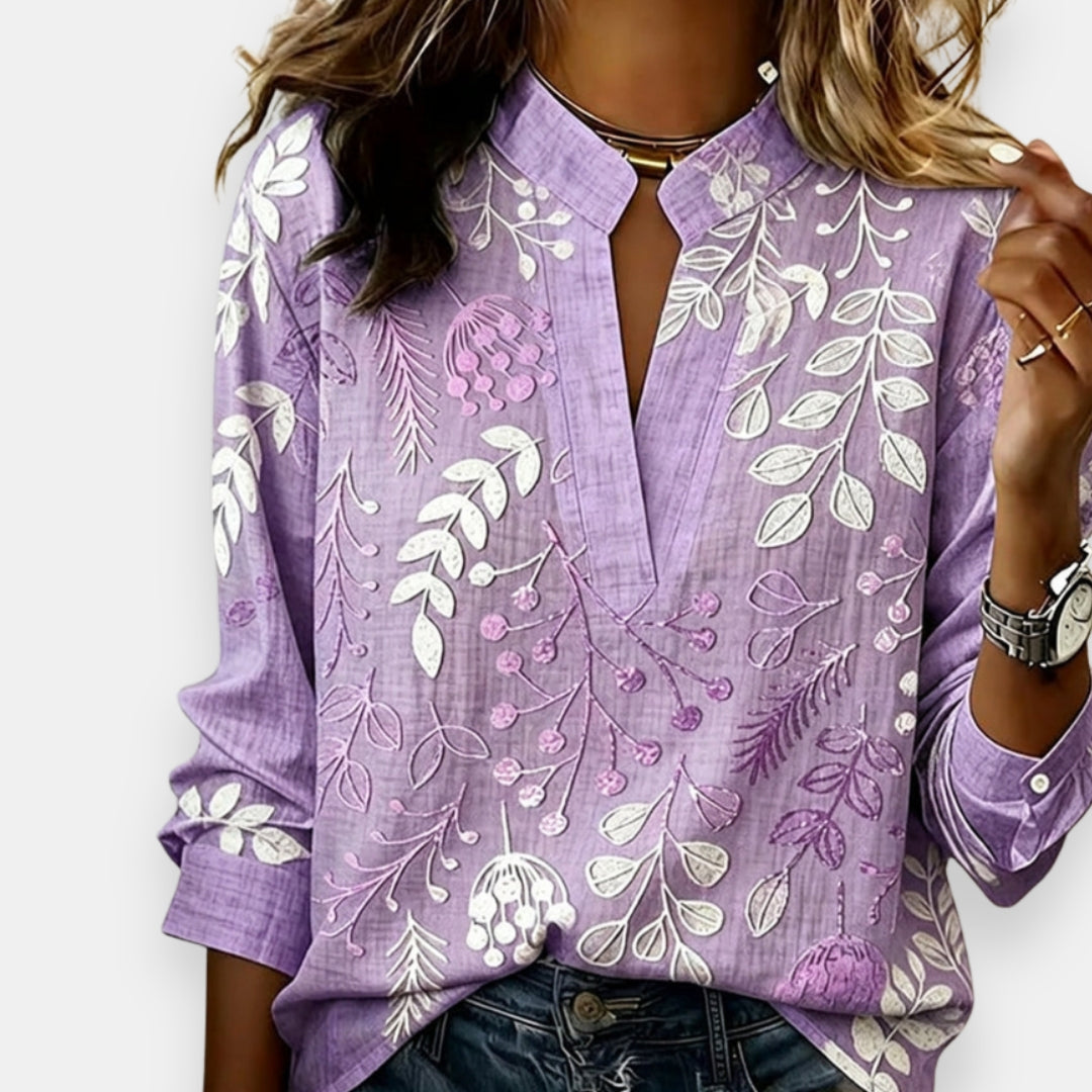 Anavira Patterned Women's Blouse with Relaxed Fit, view 2 - Elena Harper