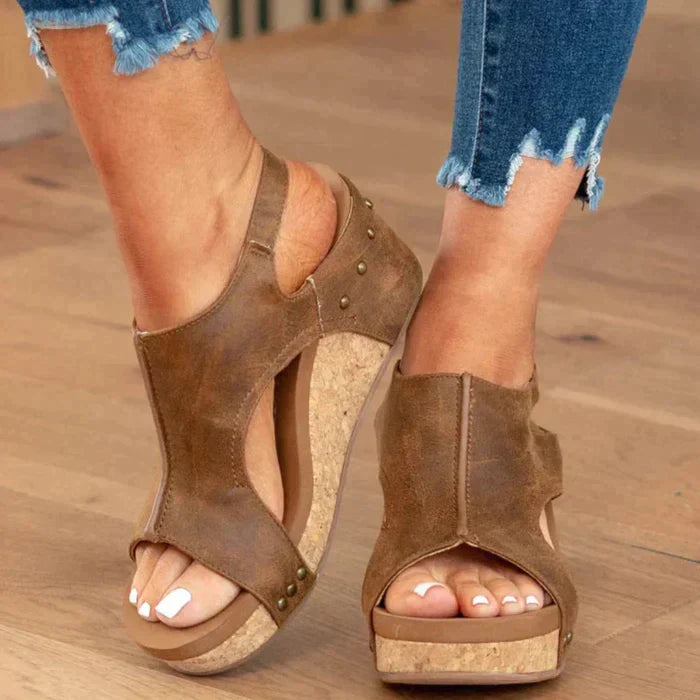 Lavender Comfortable Wedge Sandals - Elena Harper