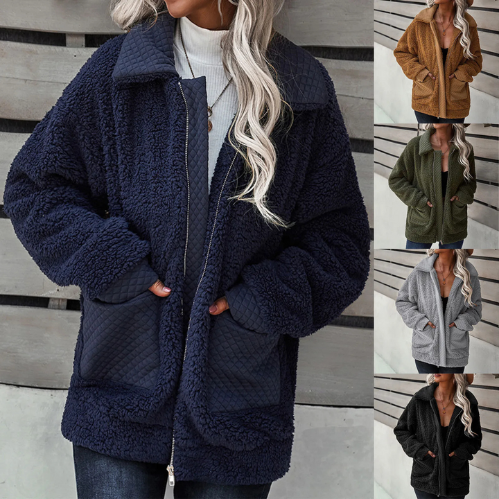 Ladies Teddy Coat Quilted with Zipper and Pockets
