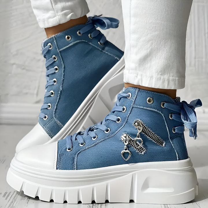 Elin™ | Comfortable High Sneakers with Denim