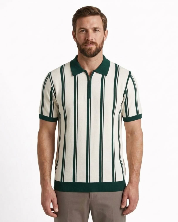 Striped Half-Zip Polo For Men
