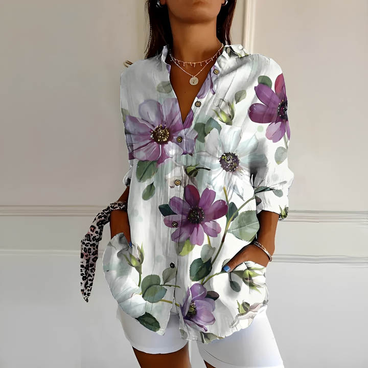 Eleanor Stylish Blouse with Button Placket, view 4 - Elena Harper