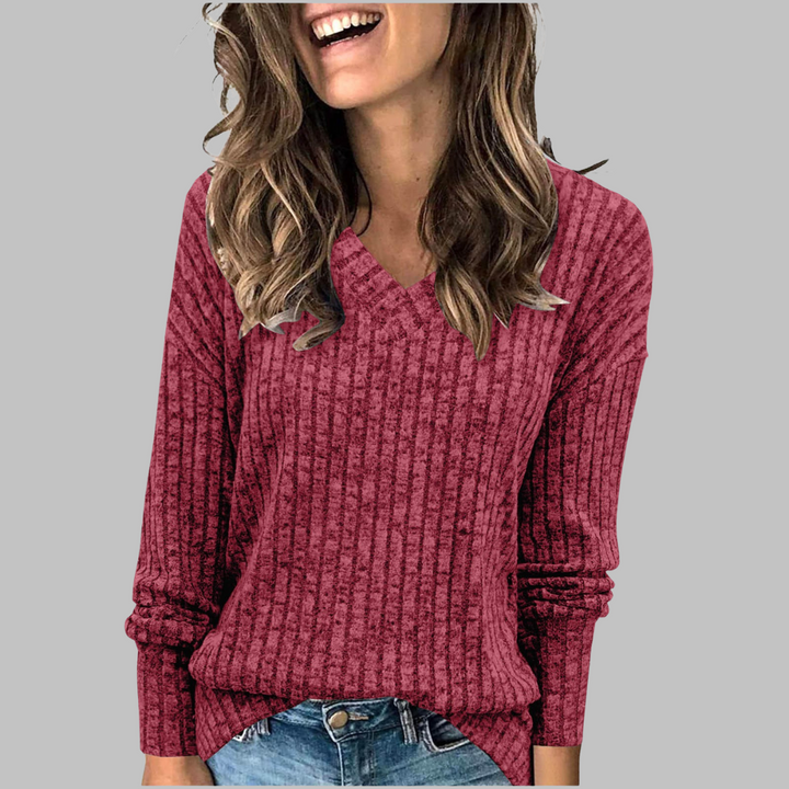 Deri Comfortable Long V-Neck Sweater - Elena Harper
