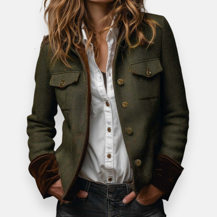 Gordi Long-Sleeve Blazer with Velvet Trim - Elena Harper