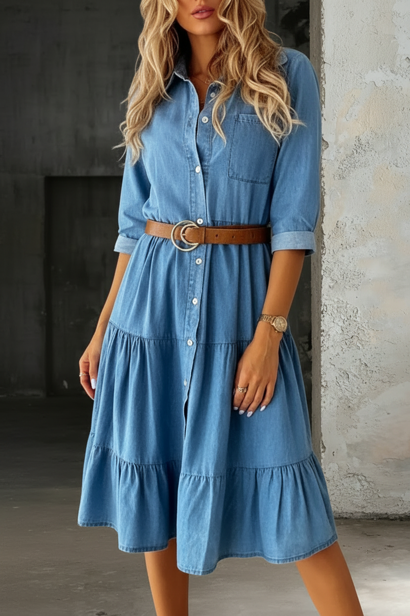 Barbara Casual Elegant Denim Dress - Elena Harper