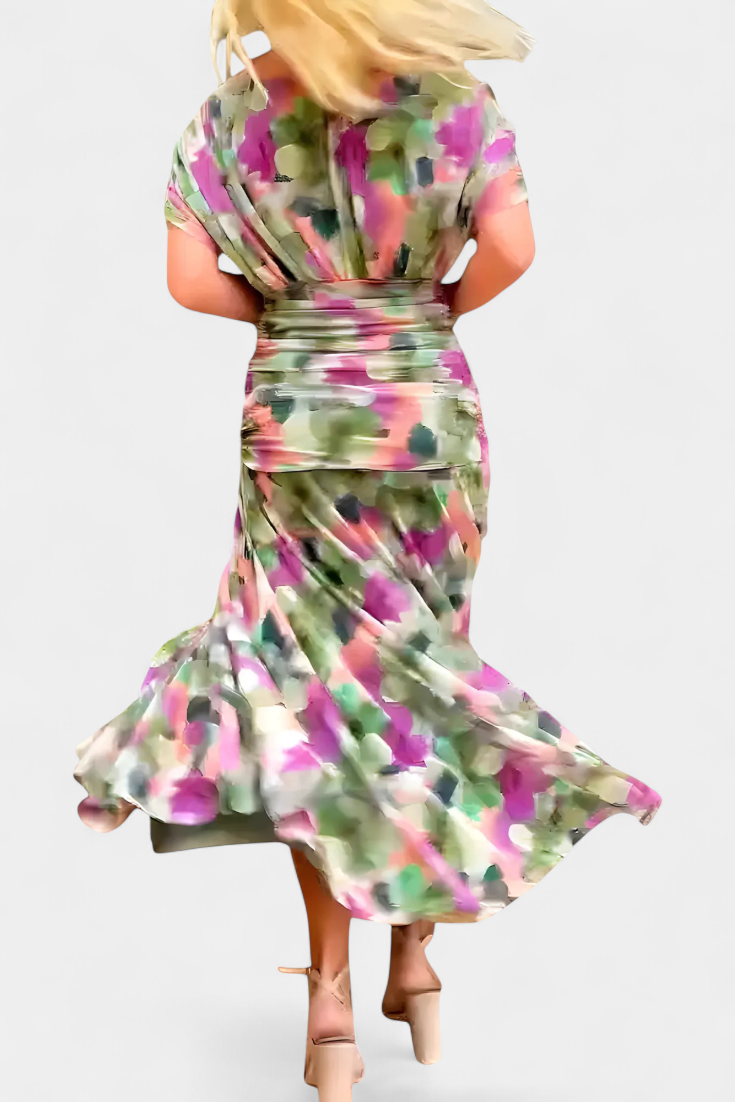 Florendra | Long V-neck Dress with Floral Print