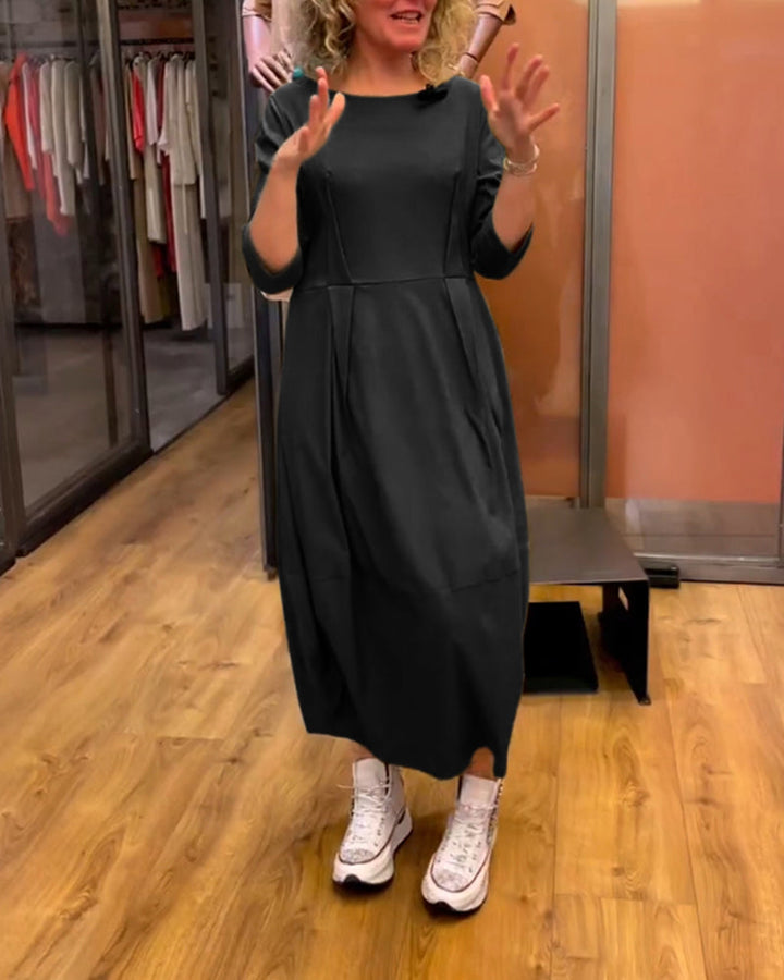 Ladies Dress with Round Neck and 3/4 Sleeves – Tailored Fit