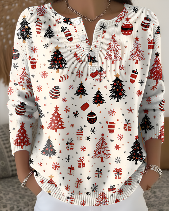 Emy Festive Christmas Print Top - Elena Harper