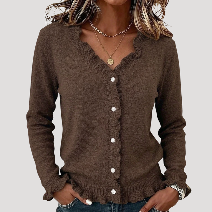 Women's Buttoned Ruffled Cardigan
