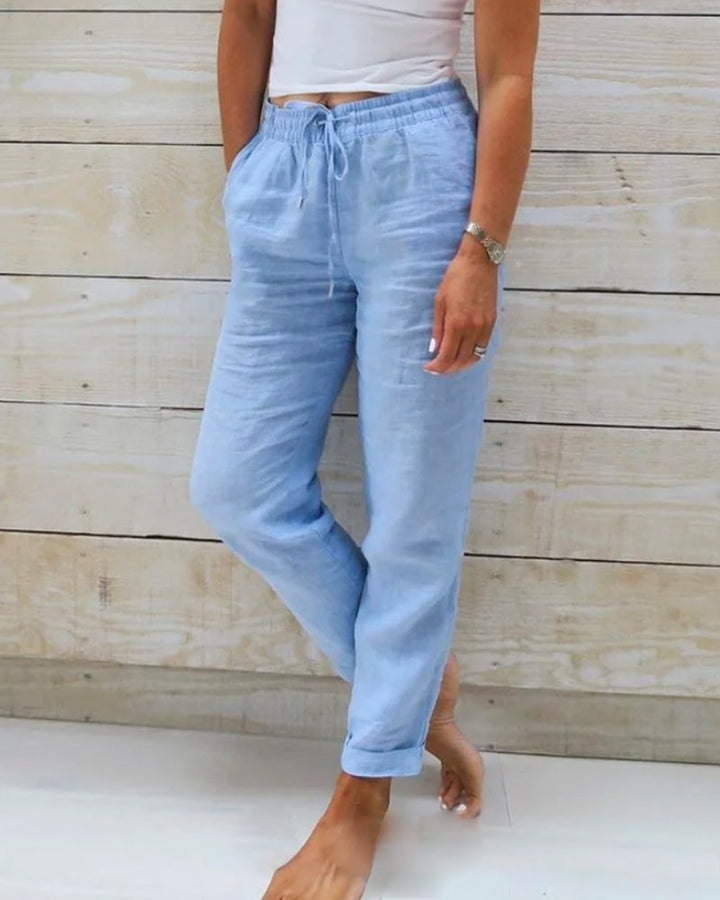 Allison Luxe Cotton-Linen Tailored Trousers - Elena Harper